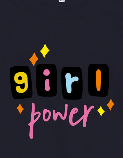 Nusyl Girl's Navy Blue Girl Power Text Printed Round Neck Oversized Sweatshirt