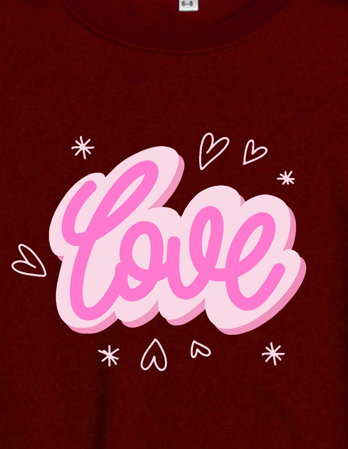 Nusyl Girl's Burgundy Love Text Printed Round Neck Oversized Sweatshirt