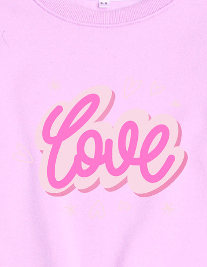 Nusyl Girl's Lilac Love Text Printed Round Neck Oversized Sweatshirt