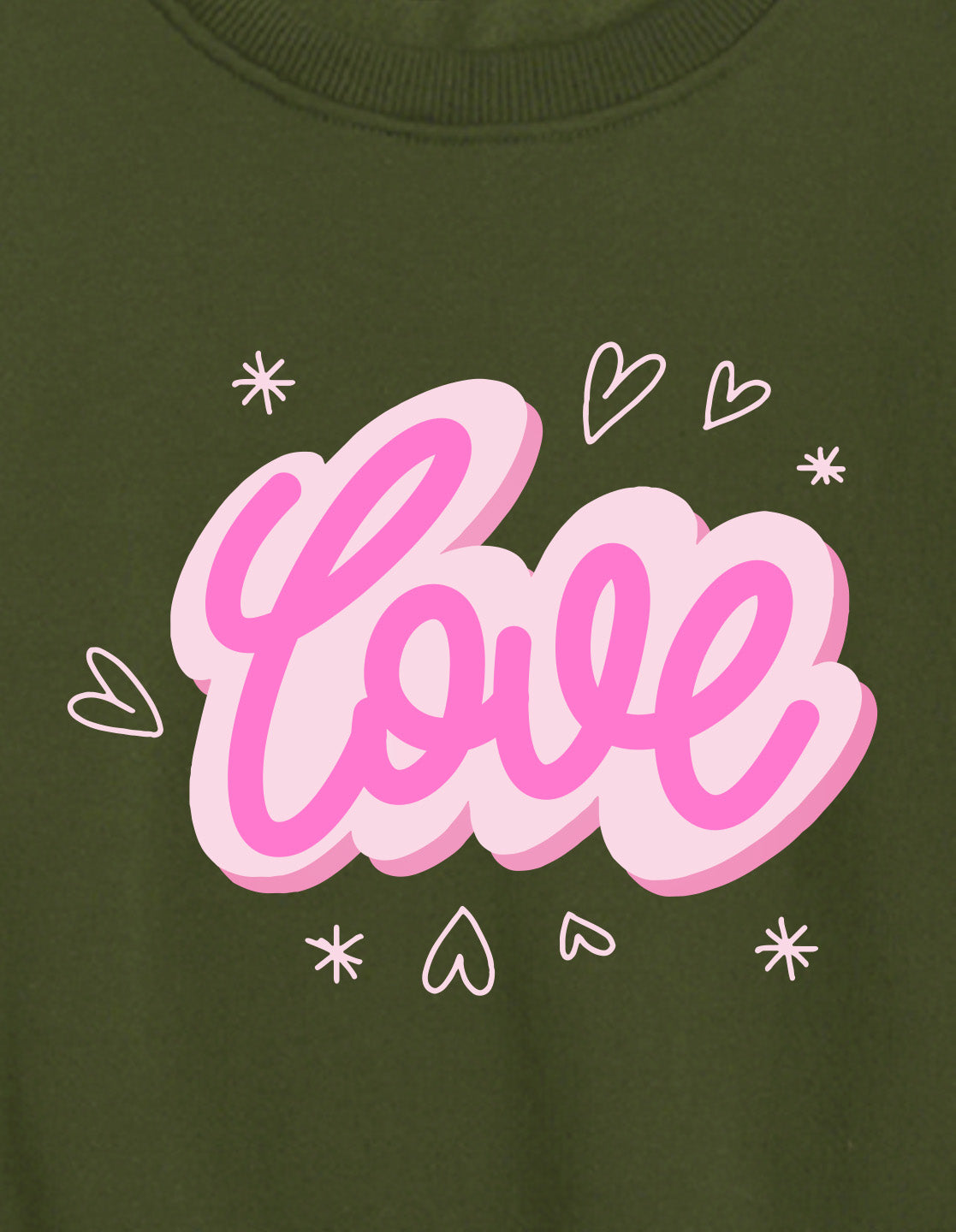 Nusyl Girl's Olive Love Text Printed Round Neck Oversized Sweatshirt