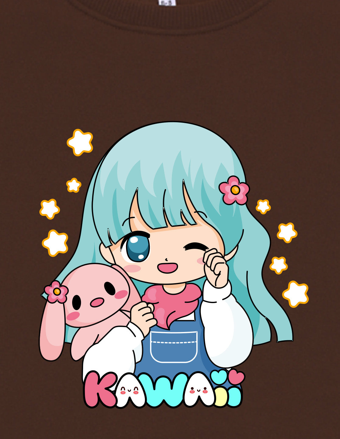 Nusyl Girl's Brown Cute girl & kawaii Text Printed Round Neck Oversized Sweatshirt