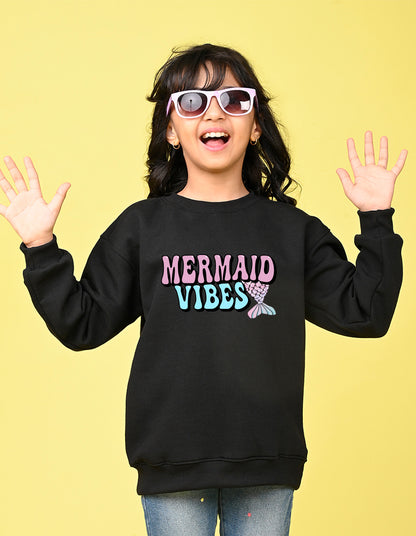 Nusyl Girl's Black Cute girl & kawaii Text Printed Round Neck Oversized Sweatshirt