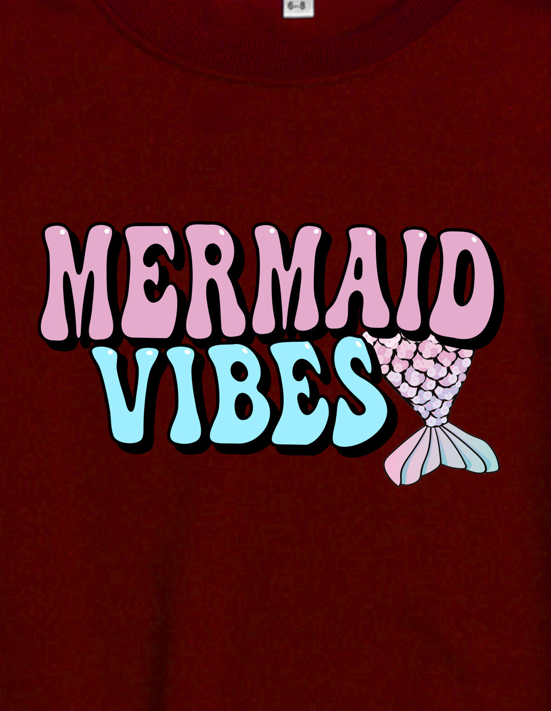 Nusyl Girl's Burgundy Mermaid Vibes text Printed Round Neck Oversized Sweatshirt