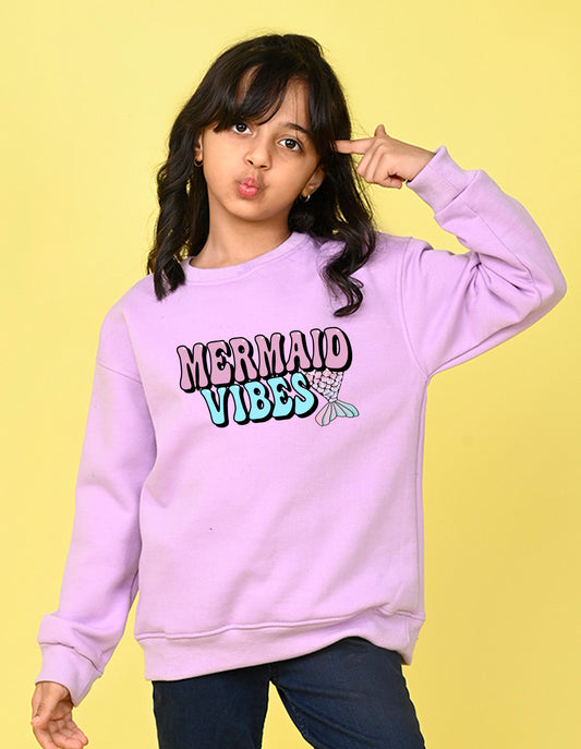 Nusyl Girl's Lilac Mermaid Vibes text Printed Round Neck Oversized Sweatshirt