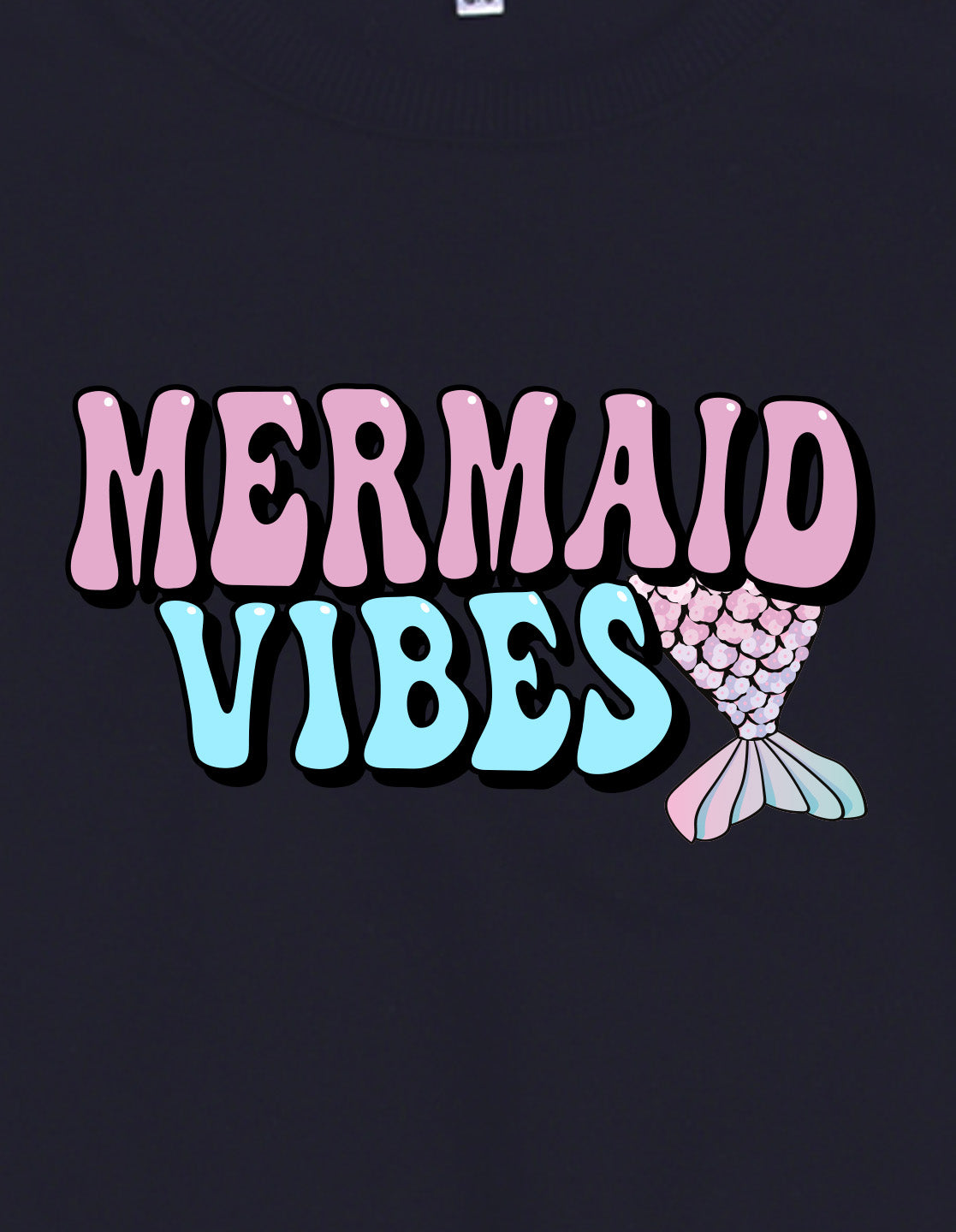 Nusyl Girl's Navy Blue Mermaid Vibes text Printed Round Neck Oversized Sweatshirt