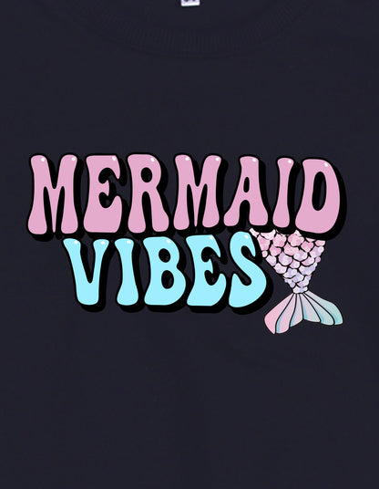 Nusyl Girl's Navy Blue Mermaid Vibes text Printed Round Neck Oversized Sweatshirt