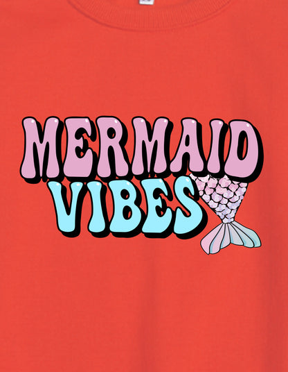 Nusyl Girl's Red Mermaid Vibes text Printed Round Neck Oversized Sweatshirt