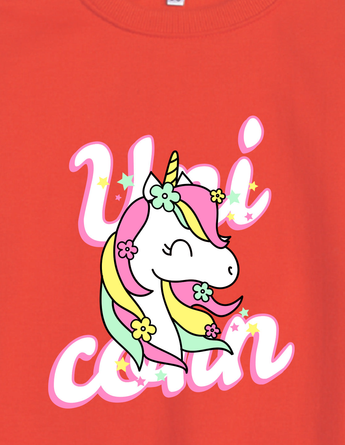 Nusyl Girl's Red Unicorn & Text Printed Round Neck Oversized Sweatshirt