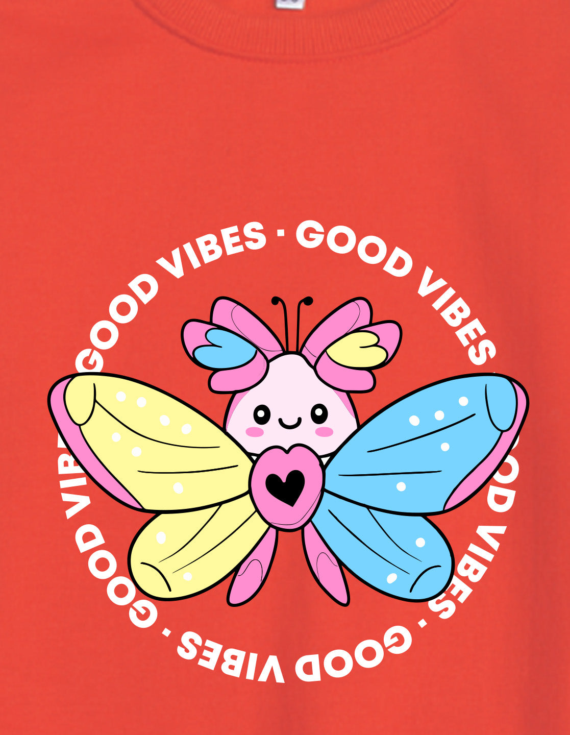 Nusyl Girl's Red Butterfly & Text Printed Round Neck Oversized Sweatshirt