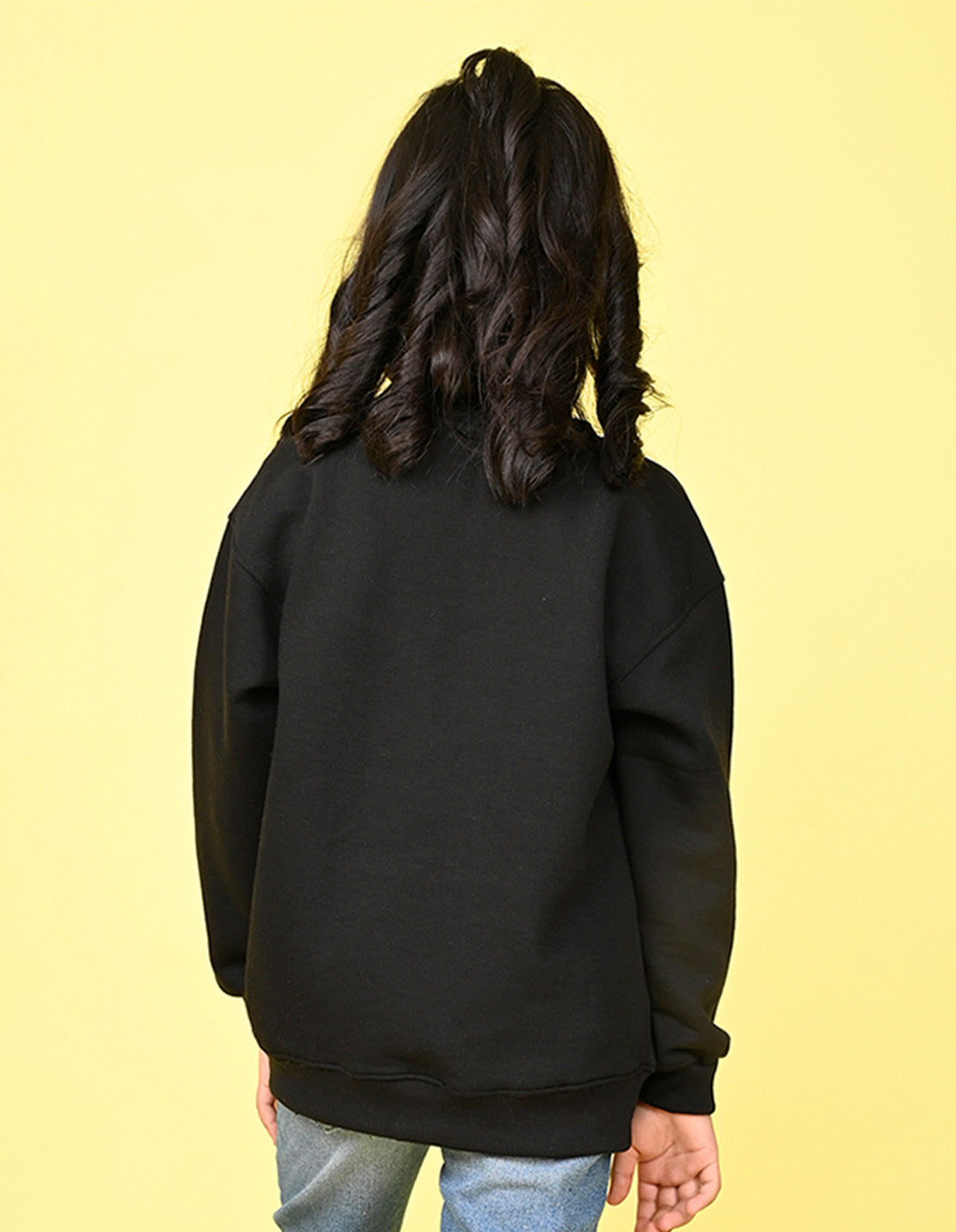 Nusyl Girl's Black Smile Now Text Printed Round Neck Oversized Sweatshirt