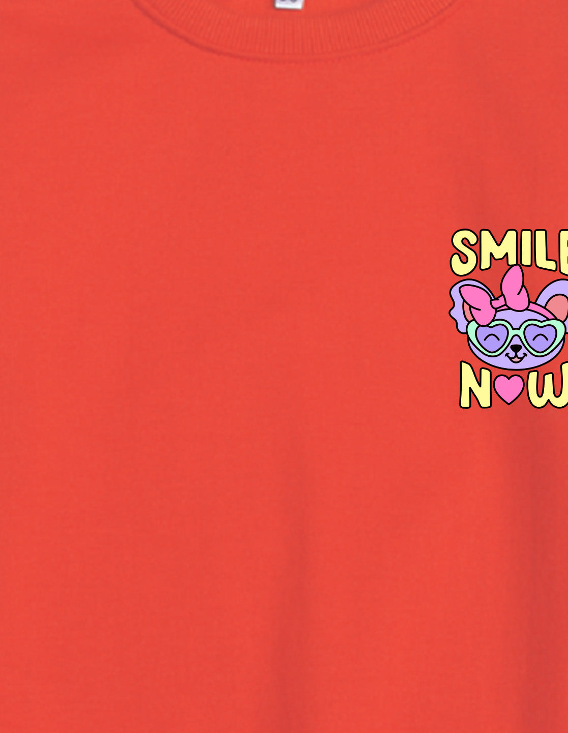 Nusyl Girl's Red Smile Now Text Printed Round Neck Oversized Sweatshirt