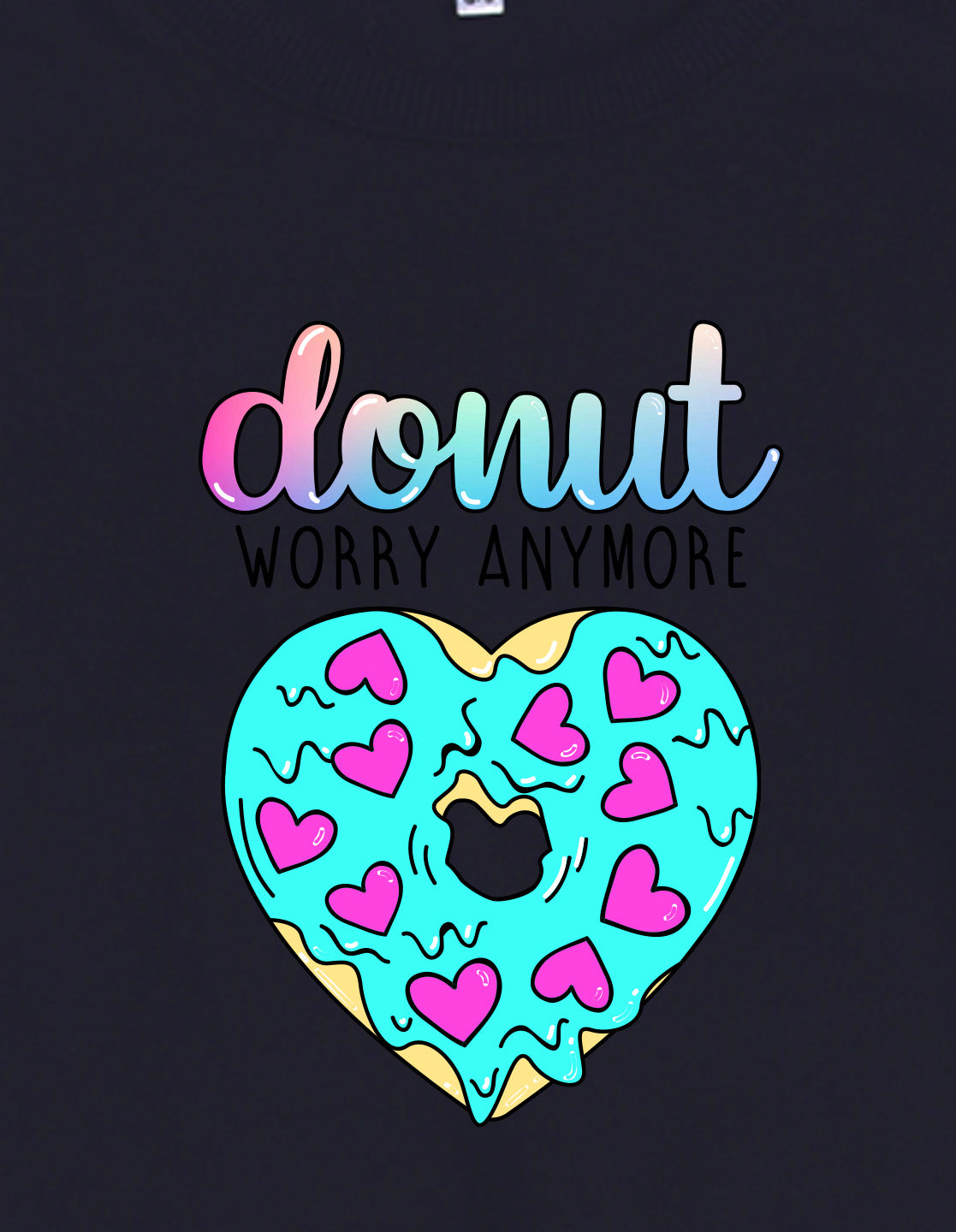 Nusyl Girl's Navy Blue Donut Worry Anymore Text Printed Round Neck Oversized Sweatshirt