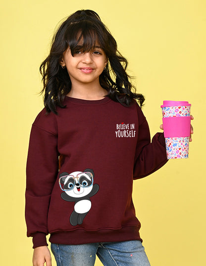 Nusyl Girl's Burgundy Believe in Yourself Text Printed Round Neck Oversized Sweatshirt