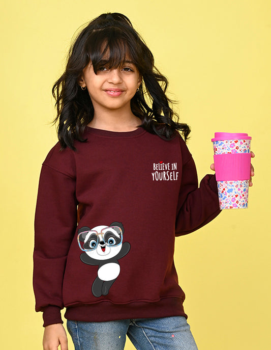 Nusyl Girl's Burgundy Believe in Yourself Text Printed Round Neck Oversized Sweatshirt