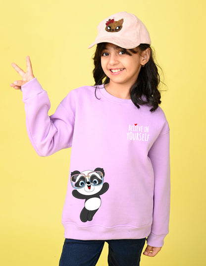 Nusyl Girl's Lilac Believe in Yourself Text Printed Round Neck Oversized Sweatshirt