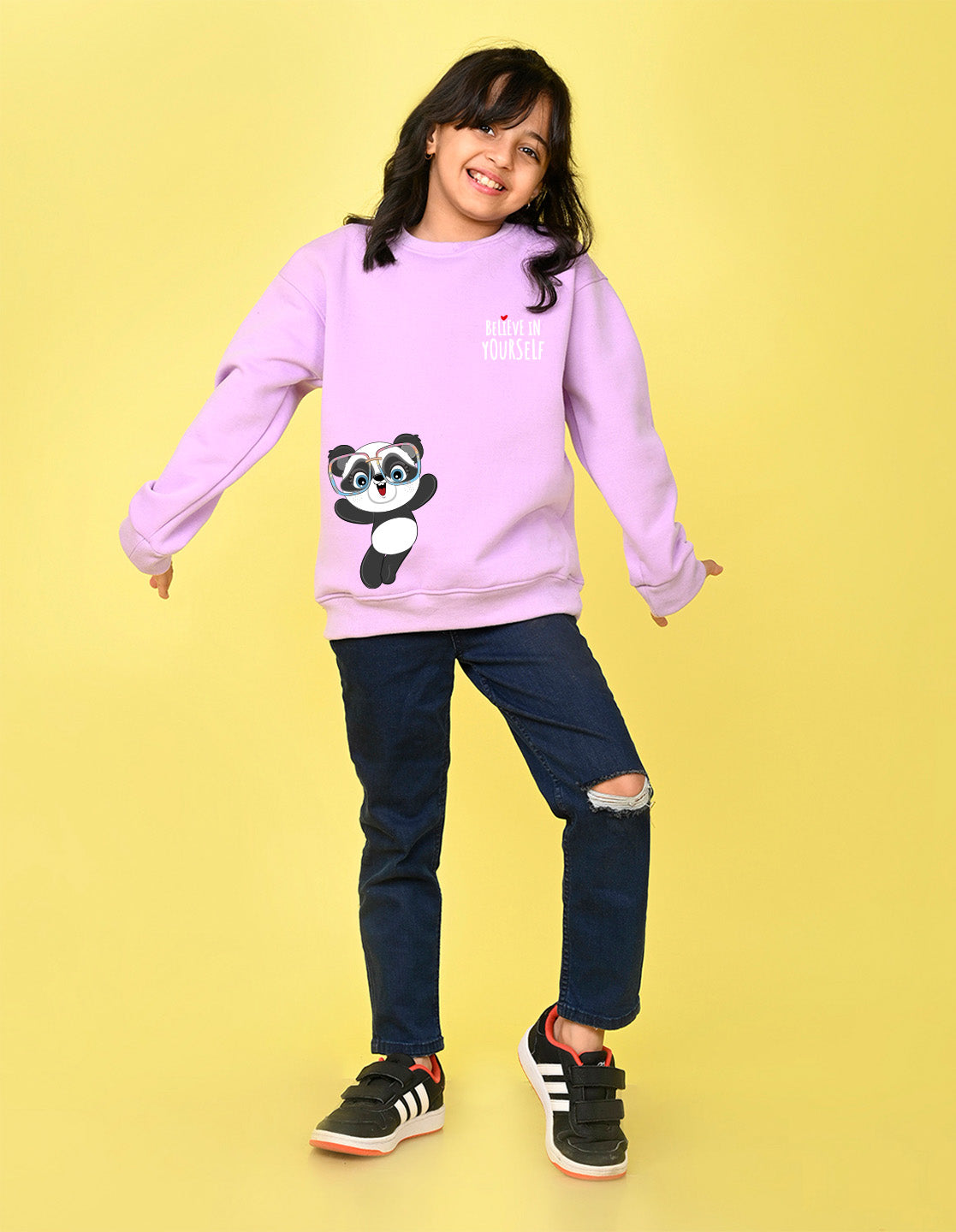 Nusyl Girl's Lilac Believe in Yourself Text Printed Round Neck Oversized Sweatshirt
