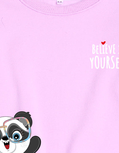 Nusyl Girl's Lilac Believe in Yourself Text Printed Round Neck Oversized Sweatshirt