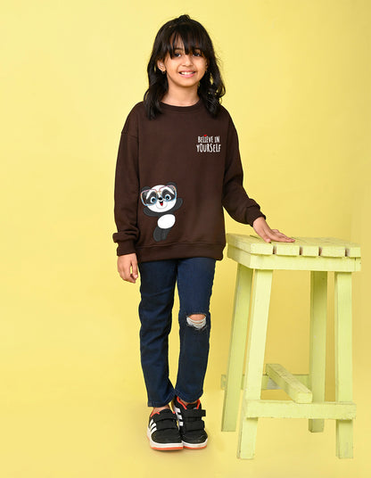 Nusyl Girl's Brown Believe in Yourself Text Printed Round Neck Oversized Sweatshirt