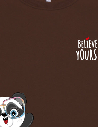 Nusyl Girl's Brown Believe in Yourself Text Printed Round Neck Oversized Sweatshirt