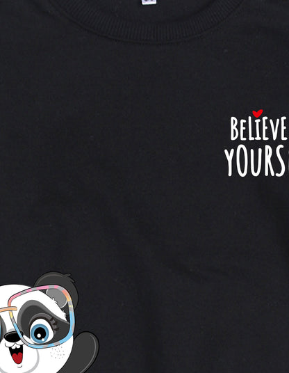 Nusyl Girl's Black Believe in Yourself Text Printed Round Neck Oversized Sweatshirt