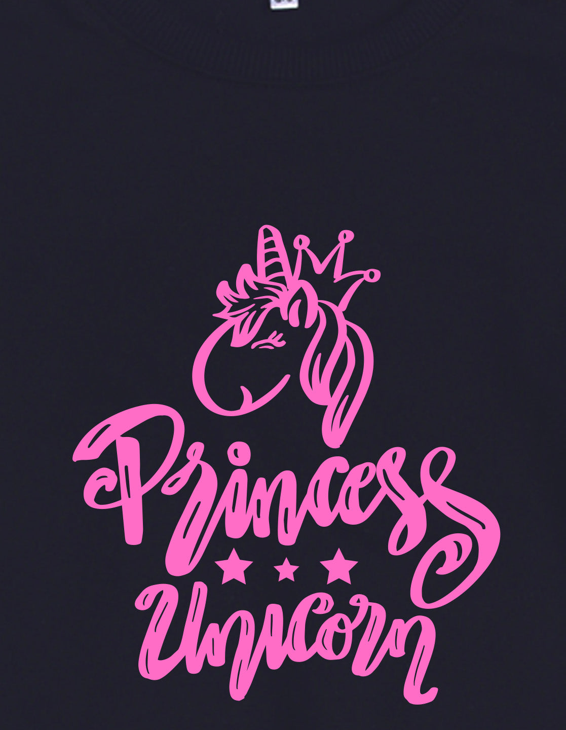 Nusyl Girl's Navy Blue Princess Unicorn Text Printed Round Neck Oversized Sweatshirt