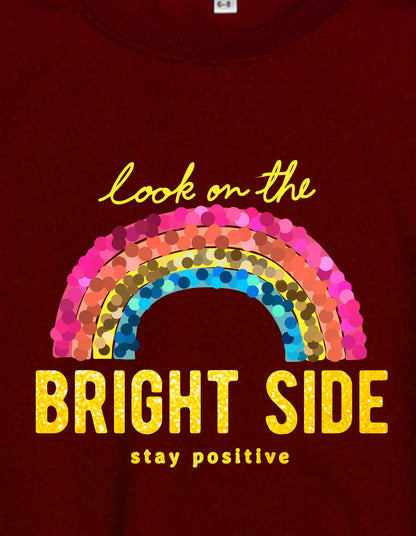 Nusyl Girl's Burgundy Stay Positive Text Printed Round Neck Oversized Sweatshirt