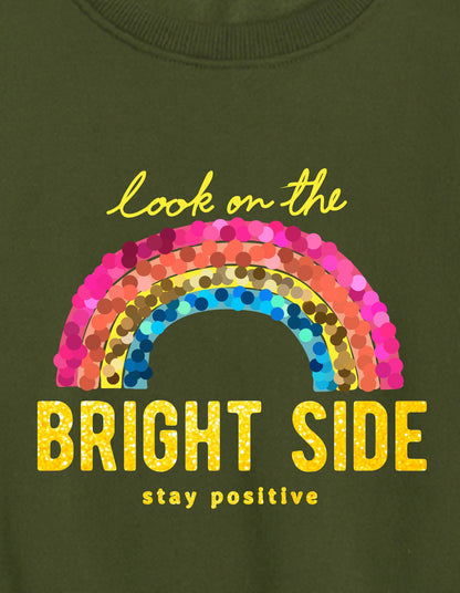 Nusyl Girl's Olive Stay Positive Text Printed Round Neck Oversized Sweatshirt