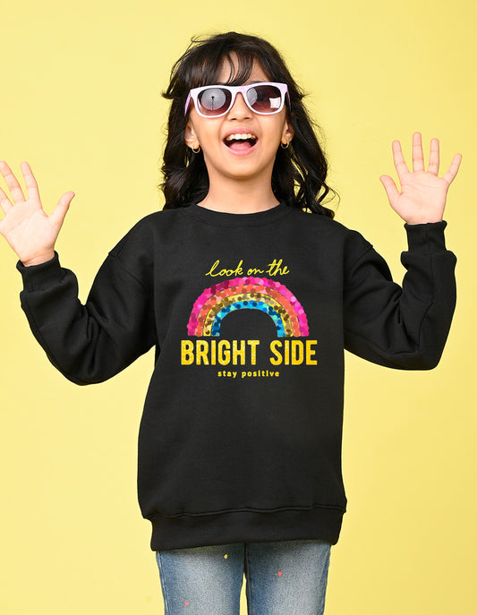 Nusyl Girl's Black Stay Positive Text Printed Round Neck Oversized Sweatshirt