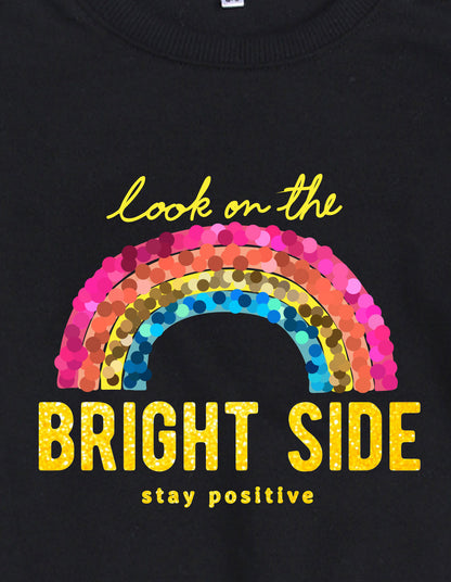 Nusyl Girl's Black Stay Positive Text Printed Round Neck Oversized Sweatshirt