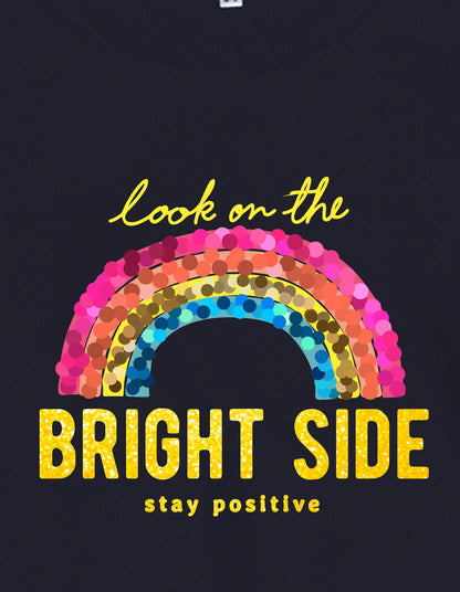 Nusyl Girl's Navy Blue Stay Positive Text Printed Round Neck Oversized Sweatshirt