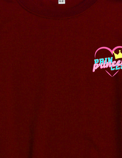 Nusyl Girl's Burgundy Princess Text Printed Round Neck Oversized Sweatshirt