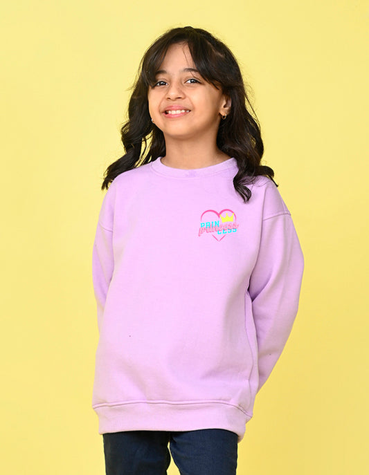 Nusyl Girl's Lilac Princess Text Printed Round Neck Oversized Sweatshirt