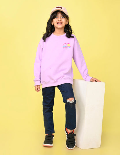 Nusyl Girl's Lilac Princess Text Printed Round Neck Oversized Sweatshirt