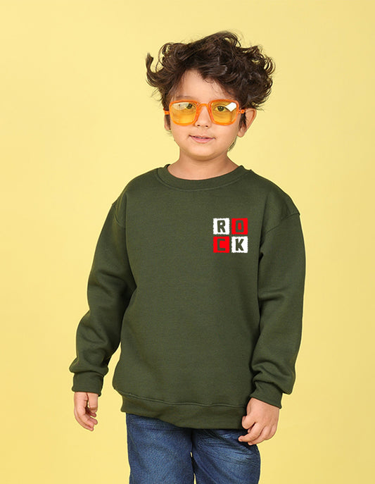 NUSYL Boy's Olive Rock text Printed Oversized Round neck Sweatshirt