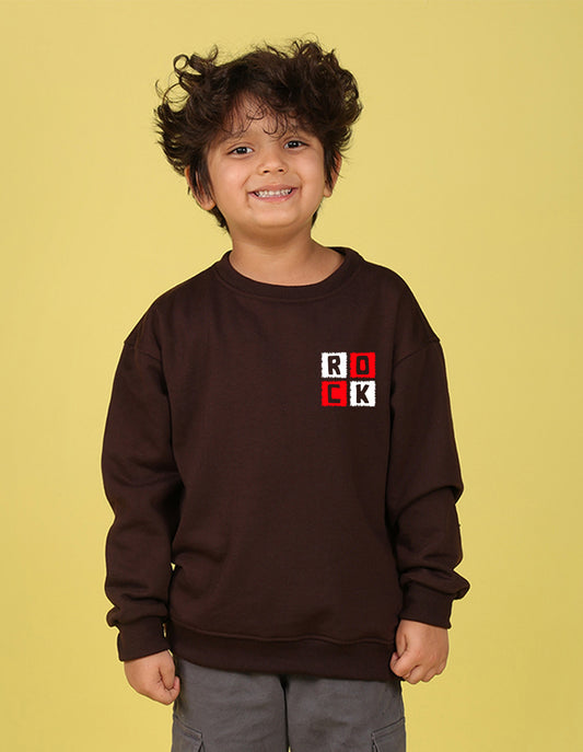 NUSYL Boy's Brown Rock text Printed Oversized Round neck Sweatshirt