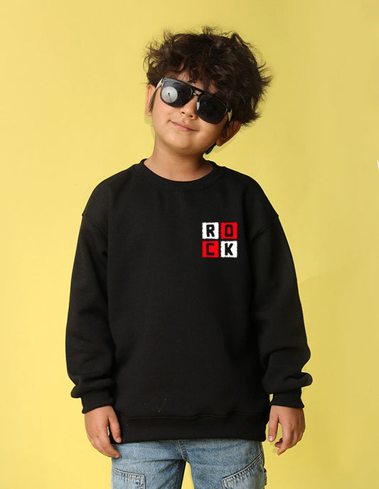 NUSYL Boy's Black Rock text Printed Oversized Round neck Sweatshirt