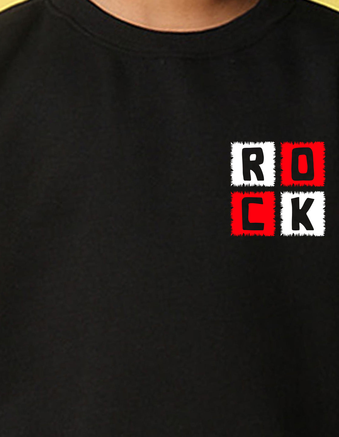 NUSYL Boy's Black Rock text Printed Oversized Round neck Sweatshirt