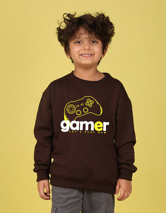 NUSYL Boy's Brown Gamer text Printed Oversized Round neck Sweatshirt