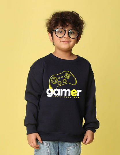 NUSYL Boy's Navy Blue Gamer text Printed Oversized Round neck Sweatshirt