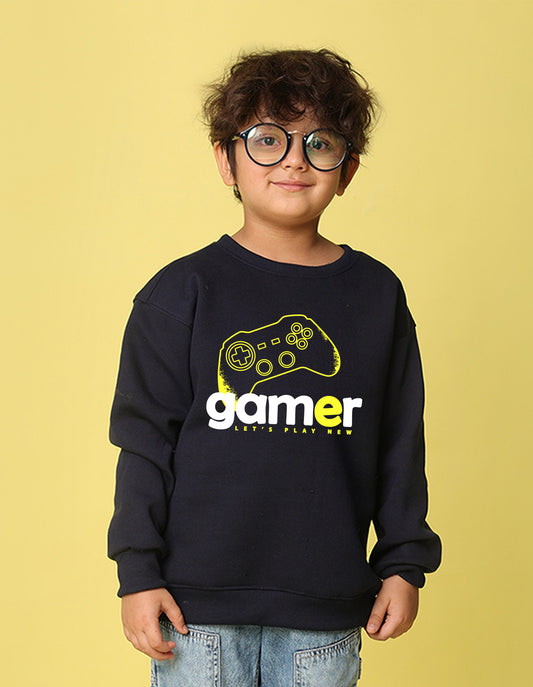 NUSYL Boy's Navy Blue Gamer text Printed Oversized Round neck Sweatshirt