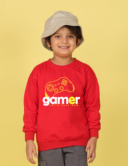 NUSYL Boy's Red Gamer text Printed Oversized Round neck Sweatshirt