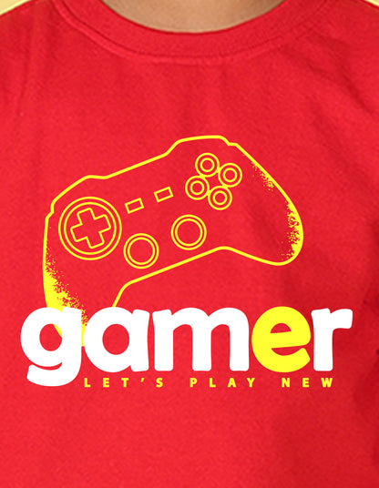 NUSYL Boy's Red Gamer text Printed Oversized Round neck Sweatshirt