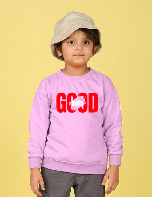 NUSYL Boy's Lilac Good Vibes text Printed Oversized Round neck Sweatshirt