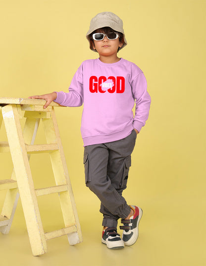 NUSYL Boy's Lilac Good Vibes text Printed Oversized Round neck Sweatshirt