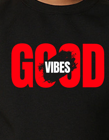 NUSYL Boy's Black Good Vibes text Printed Oversized Round neck Sweatshirt