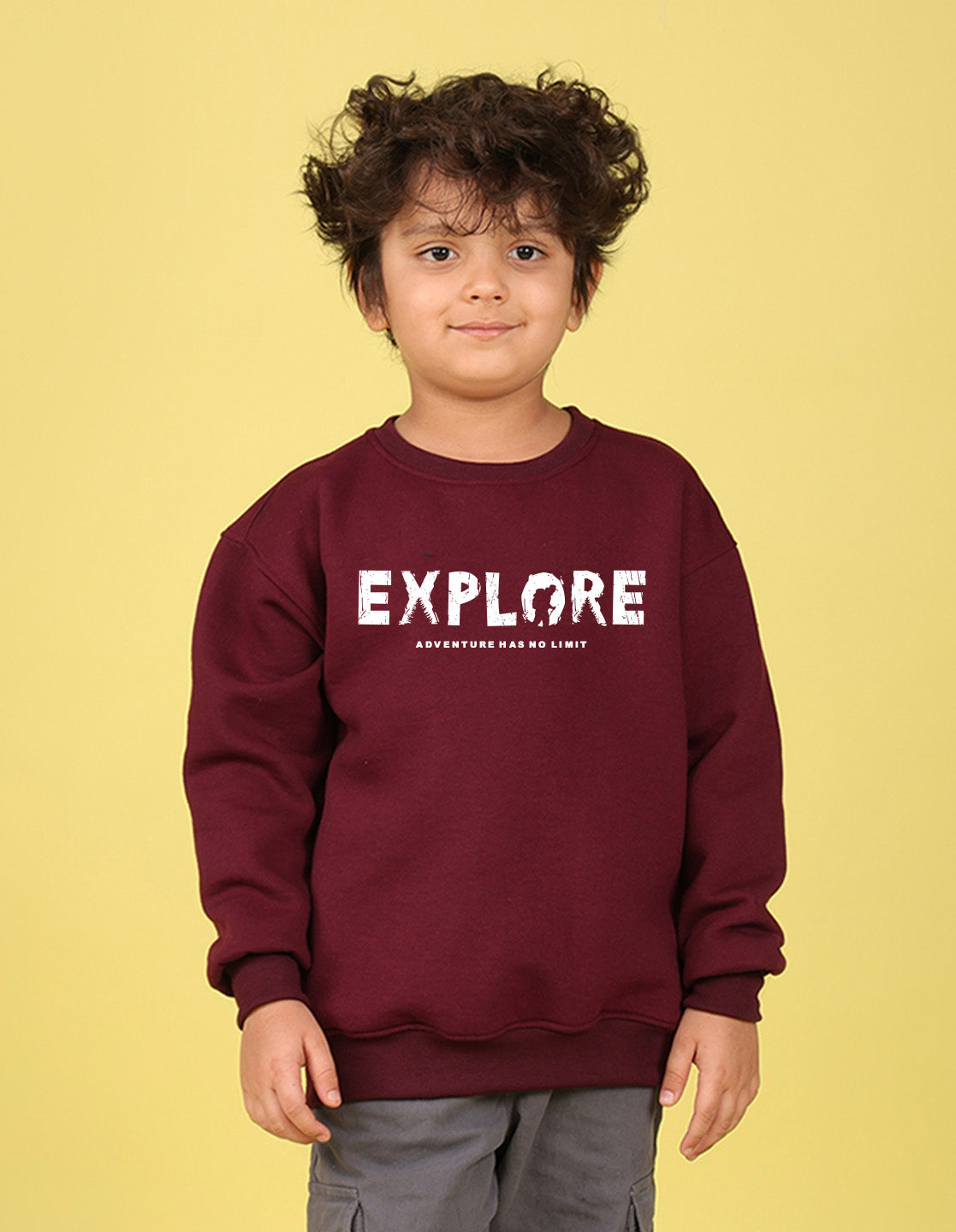 NUSYL Boy's Burgundy Explore text Printed Oversized Round neck Sweatshirt