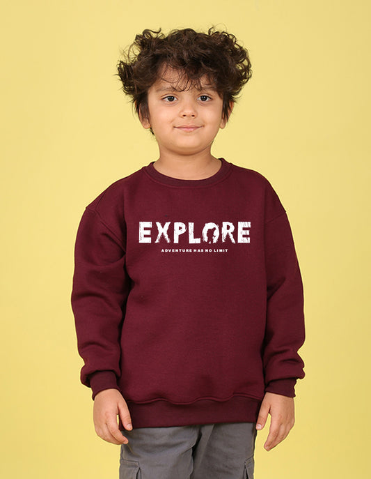 NUSYL Boy's Burgundy Explore text Printed Oversized Round neck Sweatshirt