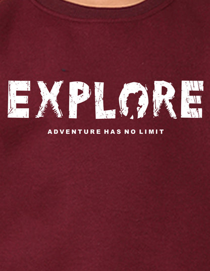 NUSYL Boy's Burgundy Explore text Printed Oversized Round neck Sweatshirt