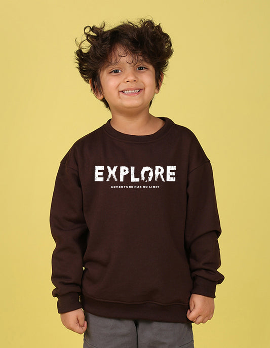 NUSYL Boy's Brown Explore text Printed Oversized Round neck Sweatshirt