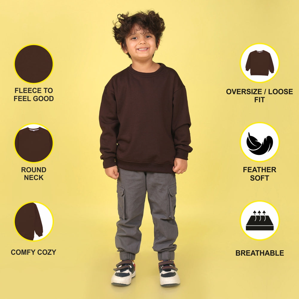 NUSYL Boy's Brown Explore text Printed Oversized Round neck Sweatshirt